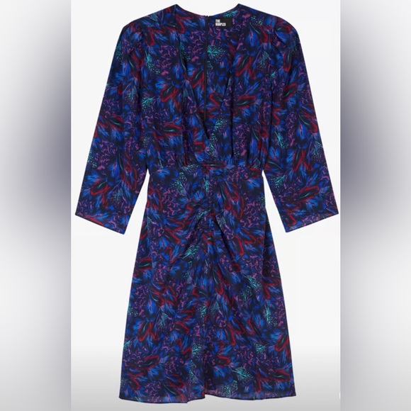 The Kooples Three Quarter Sleeve Feather Print Silk Mini Dress - Picture 2 of 8